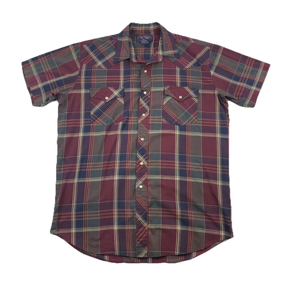 Vintage Western Pearl Snap Shirt Mens XL Plaid Williams Bay Single Stitch S/S